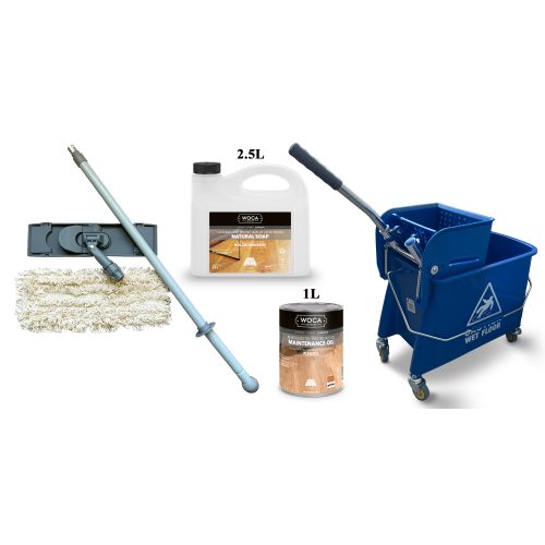 Kit Saving: DC127, Premium for white classic oiled floors inc Woca white versions of Soap & Maintenance Oil plus Breakframe flat Mop, Bucket and wringer   (DC)